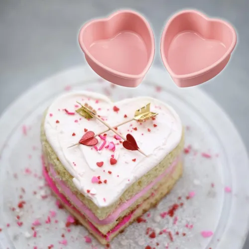 Vista 6 de Mini molde de silicona de 4 pulgadas para tartas de corazón, paquete de 2 moldes antiadherentes para el día de San Valentín, aniversario