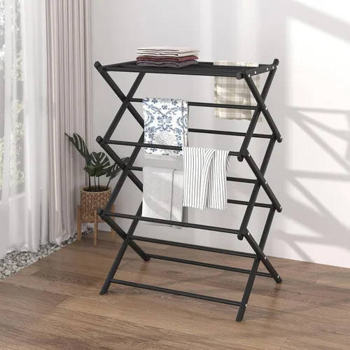 Vista 3 de Tendedero Plegable para Interior, para Secar y Colgar Ropa, Porta Toallas (Negro)