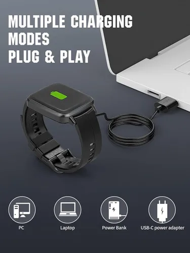 Vista 5 de TiMOVO Cargador de reloj inteligente de 3.3 pies compatible con YAMAY Letsfit VeryFitPro, cable de carga magnético USB para reloj inteligente Negro