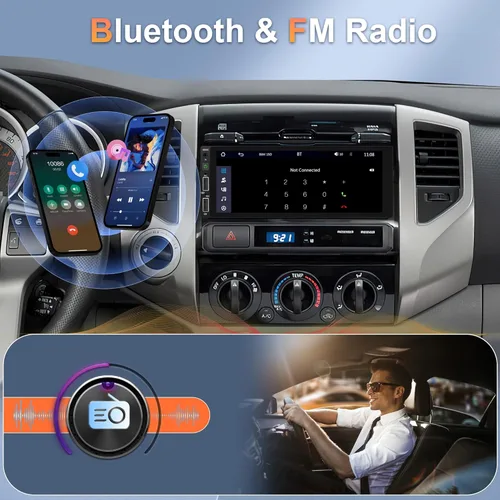 Vista 3 de Radio de coche estéreo de un solo DIN inalámbrico Carplay Bluetooth 5.0, Rimoody 6.86 pulgadas pantalla táctil Android Auto Mirror Link 2-USB FM