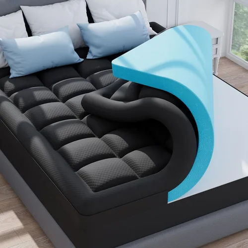 Vista 13 de ELEMUSE Cubrecolchón de espuma viscoelástica de doble capa de 3 pulgadas, tamaño individual, de espuma viscoelástica de gel refrescante de 2 Negro
