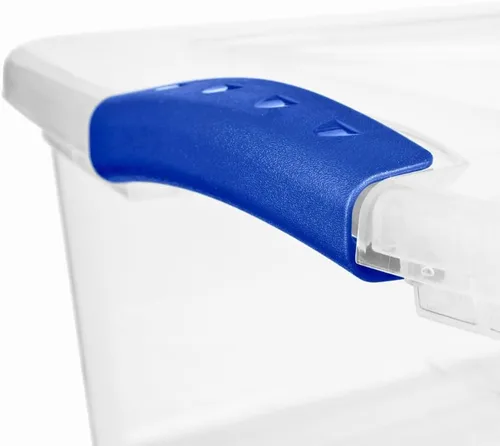 Vista 2 de Contenedor de almacenamiento de plástico para debajo de la cama de 32 cuartos de galón con tapa de pestillo, contenedor apilable transparente