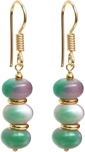 Vista 10 de Gempires - Aretes ligeros con cuentas hechas a mano, hipoalergénicos, chapados en oro, aretes colgantes para mujer