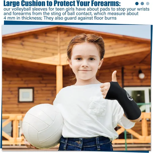 Vista 5 de Sosation 3 Juego de Mangas de Brazo y Rodilleras de Voleibol para Niños, Mangas de Antebrazo Suave con Protección y Abrazadera para Pulgar