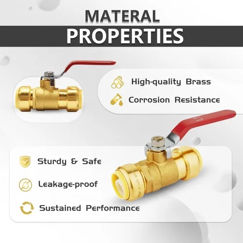 Vista 4 de Paquete de 2 válvulas de bola Foskan de latón con clip de desconexión, válvula de cierre de puerto completo de 3/4 pulgadas con mango rojo