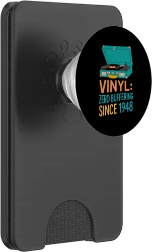 Vista 8 de Vinyl Zero Buffering Since 1948 Retro Record Player Design PopSockets Adhesive PopGrip