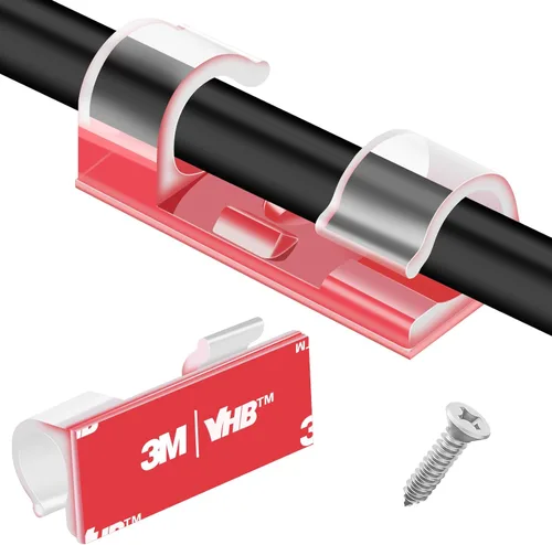 Vista 8 de XHF 50 piezas de clips de cable autoadhesivos medianos blancos, clips de cable para gestión de cables y organizador de cables para debajo