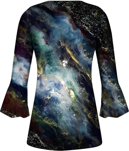 Vista 4 de Blusa de verano de manga 34 para mujer, con botones, cuello en V, casual, túnica para llevar con leggings