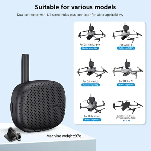 Vista 2 de STARTRC Altavoz Drone Megáfono en tiempo real Micrófono portátil de larga distancia sin interferencias para DJI Air Series/Mavic 3 Series/Mavic