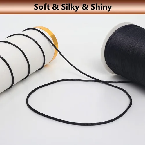 Vista 3 de Cordón de nailon satinado de 2 mm x 100,58 m, hilo de nailon sedoso y suave para joyería, pulseras, collares, cuentas, hilo para macramé, cola