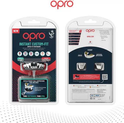 Vista 7 de OPRO Protector bucal instantáneo de ajuste personalizado, comodidad, protección y ajuste a nivel de dentista - Protector bucal moldeable para fútbol