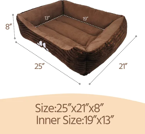 Vista 4 de Happycare Textiles - Cama para perro rectangular larga para mascotas con bordado de huella de perro, tamaño mediano, Coffee