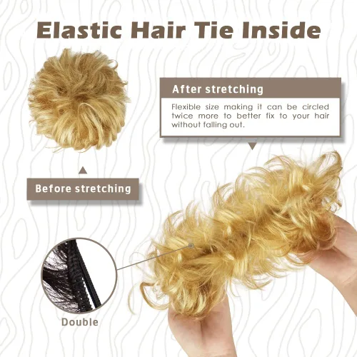 Vista 23 de Barsdar - Moño de cabello 100 % humano, Moño desordenado, Extensiones de cola de caballo, Moño de cabello rizado, Pieza de cabello