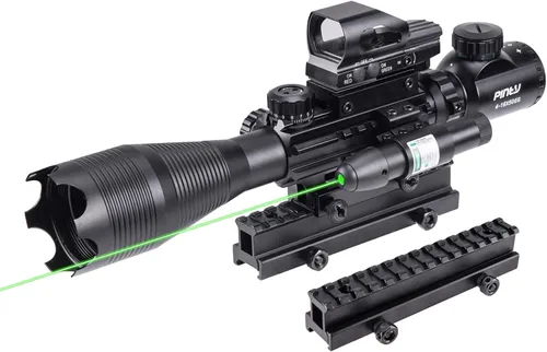 Vista 9 de PINTY Tactical Rifle Scope Combo: 3-9x32 3-9x40 4-12x50 4-16x50 Illuminated Optics, Red Dot Sight, Laser, RGB Rangefinder Riflescope for 20mm
