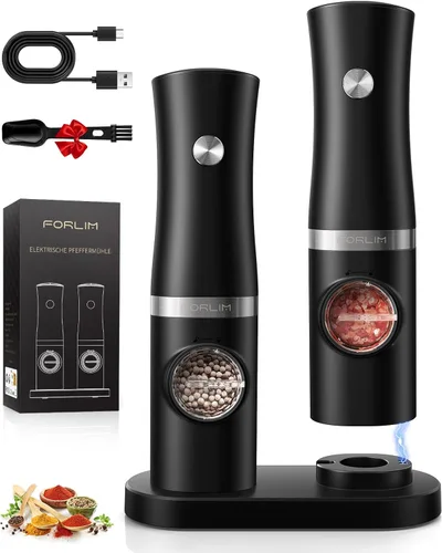 Vista 10 de FORLIM Mini Molinillo Eléctrico de Sal y Pimienta con Base de Madera, Recargable por USB, Pequeño Molinillo Automático de Sal y Pimienta