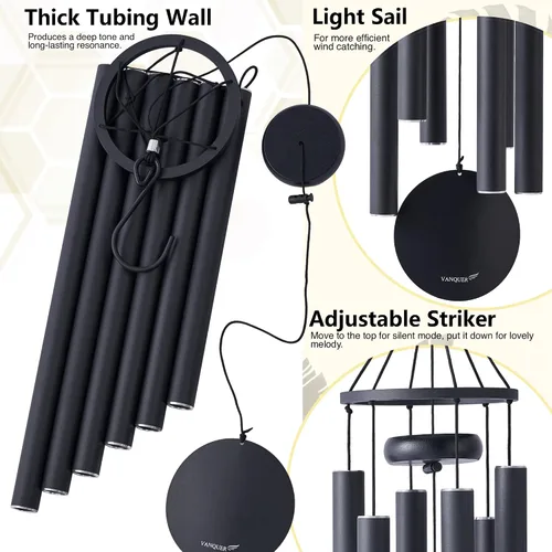 Vista 4 de Vanquer Wind Chimes for Outside Deep Tone - 38'' Wind Chimes Outdoor Clearance, Deep Tone, Windchimes Outdoors, Memorial, Sympathy Gift, Garden