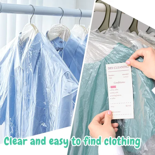Vista 6 de Paquete de 25 bolsas de plástico para limpieza en seco de 23.6 x 47.2 in, bolsas para colgar ropa, fundas de traje, fundas de ropa a prueba de polvo