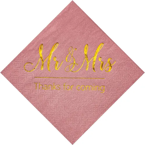 Vista 12 de Crisky Servilletas de boda color azul polvoriento, Mr & Mrs - Servilletas de postre doradas para cóctel, decoración de fiesta de compromiso