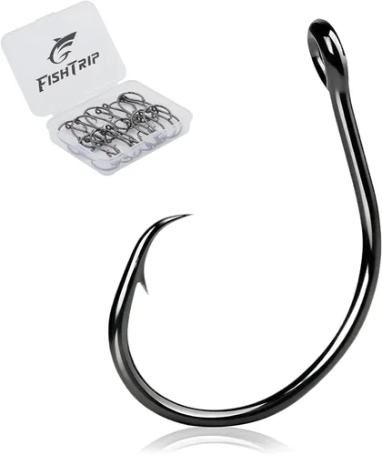 Ganchos circulares en línea para agua salada, anzuelos de pesca para bagre, 25 unidades, color negro, ancho y sin compensación para salmón bajo a