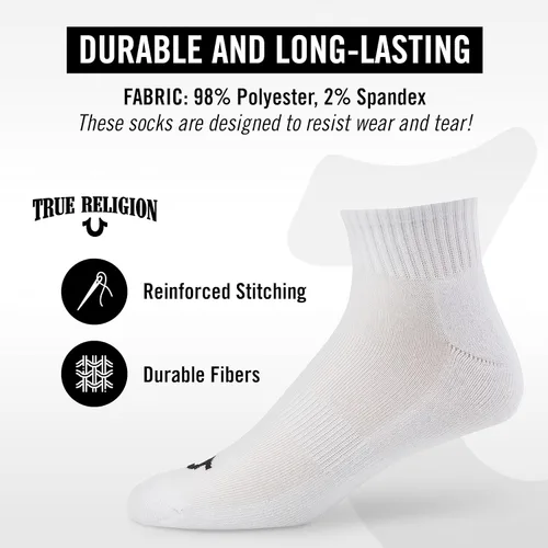 Vista 5 de True Religion Mens Socks 6 & 12 Pairs Ankle Socks for Men Quarter Premium Athletic Men's Socks, Shoe Size 8-12