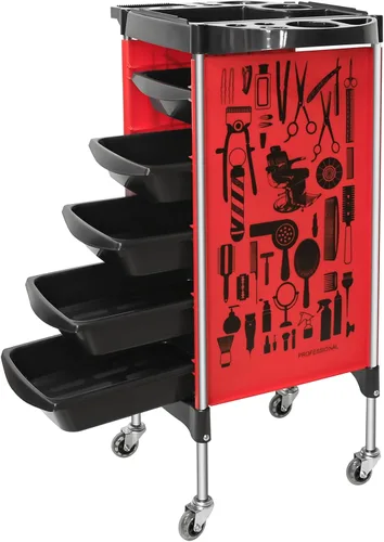 RED by Salon Trolley Cart, multifunción con 5 cajones para estilista, estación de peluquería con ruedas, profesional para peluquería, tinte para el
