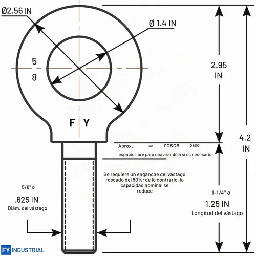 Vista 3 de Perno de Ojo de Hombro para Elevación de 1-1/4"-7 X 3 Autocolorido