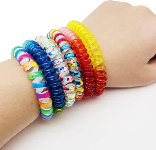 Vista 6 de 12 Pcs Wrist Coil Wrist Keychain, Colorful Stretch Wristband Key Chain for Gym, Pool, ID Badge
