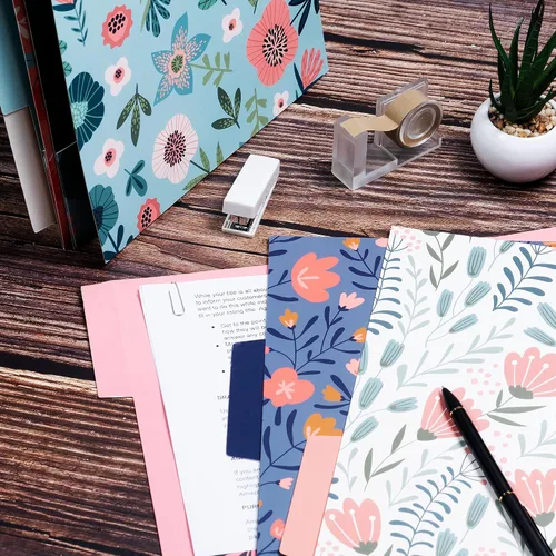 Vista 3 de Carpetas decorativas para archivos, paquete de 12 carpetas florales, tamaño carta, 6 diseños Floraciones Pastel
