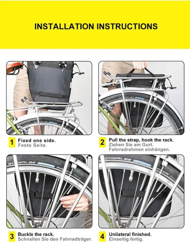 Vista 5 de Conjunto de bolsas de alforja de bicicleta Rhinowalk para portaequipajes de bicicleta, bolsa de sillín, bolsa de hombro, bolsa de alforja