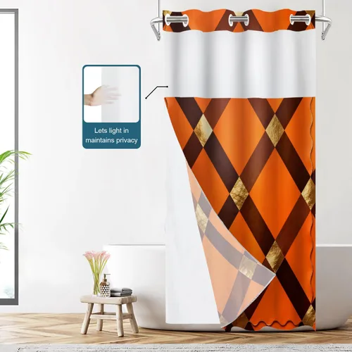 Vista 333 de Shrahala Father and Child Embracing No Hooks Shower Curtain with Snap in Liner Set, Tender Moment Captured Bathroom Décor Polyester Fiber Waterproof