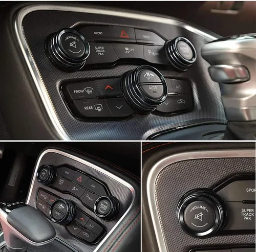 Vista 4 de Keptrim Botón de interruptor de aire acondicionado para Dodge Challenger Charger Chrysler 300 300s 2015-2020, para Ram 2013-2018, aluminio negro, 3