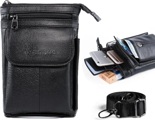 Ranboo Bolso cruzado de cuero de viaje para teléfono celular, bolsa de hombro, bolsa de cintura, clip para cinturón, funda tipo cartera para iPhone