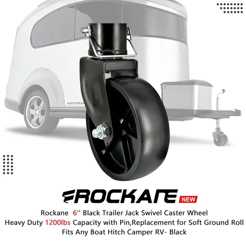 Vista 4 de Rockane Repuesto de rueda giratoria de 6 pulgadas, color negro, resistente capacidad de 1200 libras con pasador para rollo de tierra suave, se