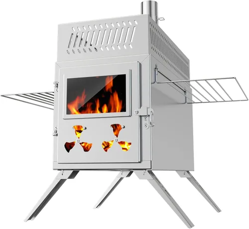Vista 9 de Estufa para Tienda Caliente de Sauna, Estufa de Leña Rocket para Camping con 8 Tubos de Chimenea de Acero Inoxidable, Estufa de Leña Plegable