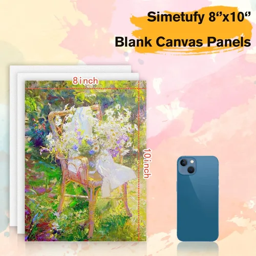 Vista 2 de Simetufy Paquete de 4 tableros de lienzo de 8 x 10 pulgadas para pintar paneles de lienzo, imprimados con gesso sin ácidos, 100% algodón, lienzo