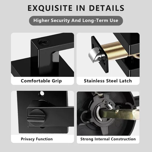 Vista 5 de Manija de puerta negra mate resistente, manija de puerta de entrada con llave igual, pomos de puerta con cerradura y llave, manija de puerta