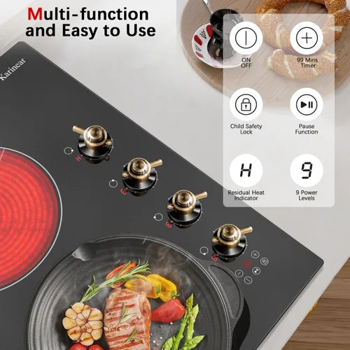 Vista 3 de Karinear Estufa eléctrica de 24 pulgadas, estufa eléctrica de 4 quemadores, control de perilla radiante integrado, bloqueo de seguridad