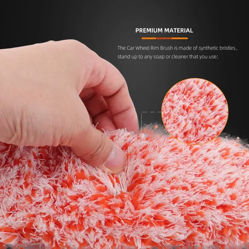 Vista 4 de SPTA Juego de cepillos para ruedas de automóvil, 2 cepillos de llanta de microfibra con 2 fundas de microfibra intercambiables grandes y 2 pequeñas