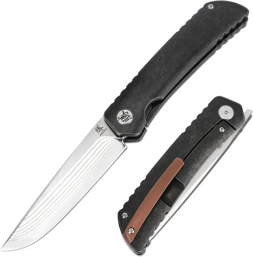 Vista 10 de KATSU Navaja de bolsillo plegable para hombres, navaja de bolsillo de 3.5'' hoja de acero D2 mango G10, navajas de bolsillo con funda de cuero