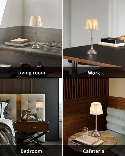 Vista 6 de KDG Juego de lámparas de mesa LED inalámbricas de 2, lámparas de escritorio portátiles con pantalla de tela, batería recargable de 4000mAh