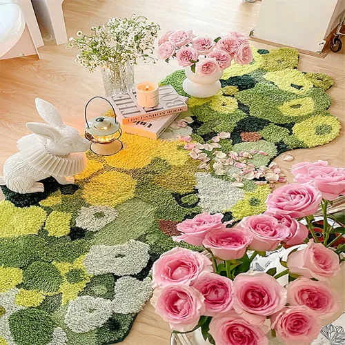 Vista 3 de Alfombra de musgo de césped verde, alfombra de baño 3D estéreo, irregular, antideslizante, lavable, absorbente, para interiores, para dormitorio