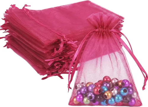 Wudygirl 100 bolsas de organza con cordón de 5 x 7 pulgadas, color negro, transparente, para joyería, lápiz labial, baby shower, fiesta, boda,