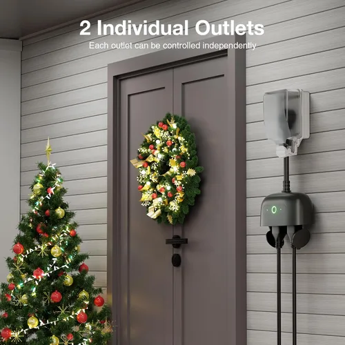 Vista 8 de GHome Smart - Enchufe inteligente para exteriores, enchufe Wi-Fi inteligente para el hogar con 2 tomas, resistencia a la intemperie IP64, compatible