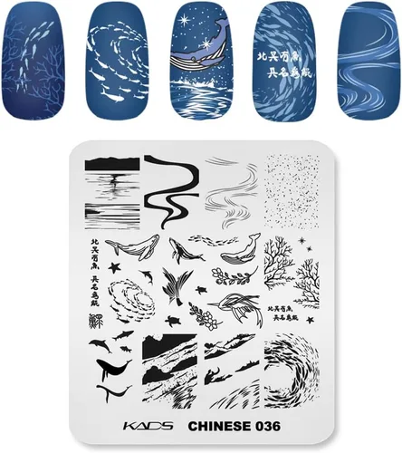 Vista 8 de Placas de estampado de uñas Poemas chinos Serie de estilo de flores Plantilla de estampado de uñas Placa de imagen Arte de uñas Herramienta de 035