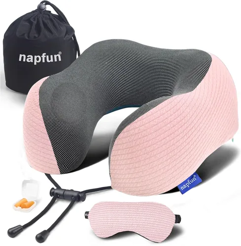 Vista 17 de napfun Almohada cervical para viajar, almohada cervical de viaje mejorada para avión, almohada de viaje de espuma viscoelástica 100% pura