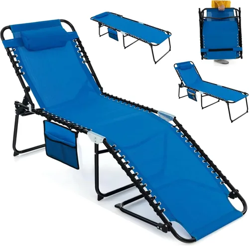 Vista 16 de Giantex Sillas de patio para exteriores, silla de bronceado plegable con reposacabezas, 4 posiciones ajustables, bolsillo lateral, tumbona al aire