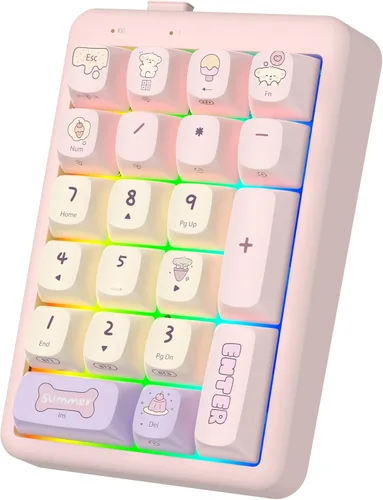 Vista 8 de NumberPad, teclado numérico inalámbrico Bluetooth 5.0/2.4G/Tipo-C, teclado numérico inalámbrico de 21 teclas, teclado numérico recargable, Negro