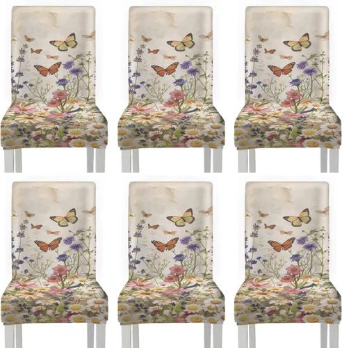 Vista 20 de HUGS IDEA Butterfly Dining Room Chair Covers Set of 2 Blue Marble Stretch Parsons Chair Slipcovers Washable Kitchen Chairs Protector Covers for