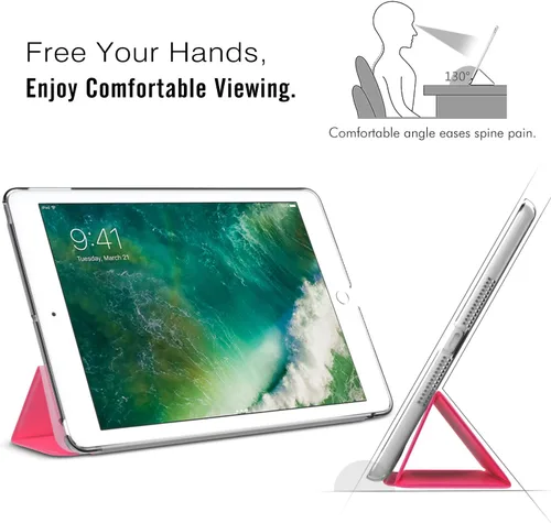 Vista 6 de MoKo Funda para iPad 9.7 2018/2017 de 5ª/6ª Generación, Funda delgada y ligera con soporte, con protector trasero translúcido esmerilado para iPad