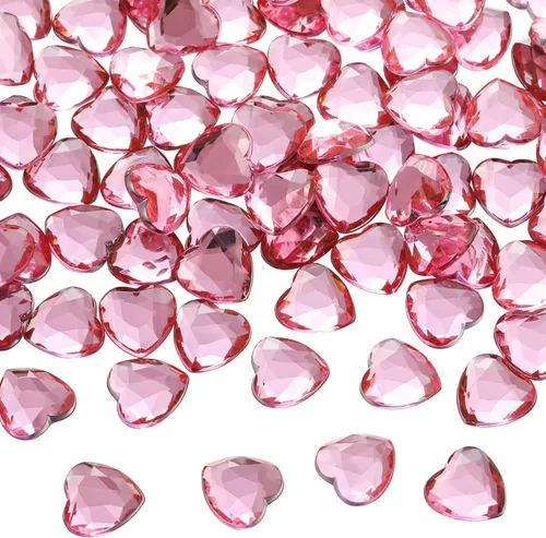 Vista 8 de Chengu 200 piezas de diamantes de imitación acrílicos 5D de corazón para San Valentín, cristales de San Valentín, parte trasera plana, corazón